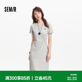 森马（Semir）连衣裙女夏季扭结开叉正肩T恤裙小心机不规则中长裙101325114009