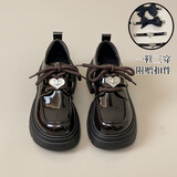 斤慕小皮鞋女春秋法式蝴蝶结复古英伦风厚底增高一脚蹬玛丽珍乐福鞋 漆皮单鞋【亮棕】36码