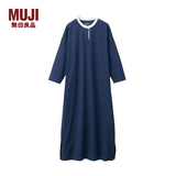 MUJI 女式 粗棉线 天竺编织 立领连衣裙 海军蓝 XS-S