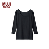 MUJI女式 使用了棉的冬季内衣 U领八分袖T恤 69AD435 秋衣 保暖衣 黑色 M
