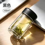 明霞 加厚双层玻璃杯防漏便携男女士小容量迷你水杯茶水分离泡茶杯子 【加厚杯身/304钢芯】黑色150ml/无茶隔