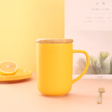 无泥（WUNI） ins北欧莫兰迪马克杯子带盖勺简约哑光撞色陶瓷创意奶茶家用水杯 黄-月牙杯 单杯