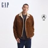 Gap男女装灯芯绒仿羊羔绒拼接翻领外套夹克613690 咖色 180/100A(XL) 亚洲尺码