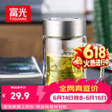 富光双层玻璃杯商务泡茶杯子大容量耐热办公水杯过滤带把银色320ml