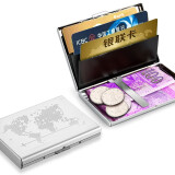 VANLEMN丹麦防盗刷卡盒不锈钢钱包屏蔽NFC信号卡套银行卡包金属分隔卡夹 3卡位+零钱位地图案款