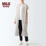 MUJI女式 亚麻水洗 法国袖连衣裙 BCL49C2S 米色条纹 M-L
