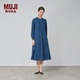 MUJI女式 棉 靛蓝染色 长袖连衣裙女装长裙子 春季纯棉连身裙BC2JVA4A 藏青色 M (160/84A)