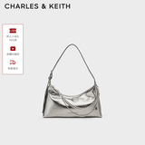 CHARLES&KEITH柔软拉链式褶皱单肩包腋下包包女包生日礼物CK2-40782472 Pewter锡灰色 S