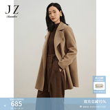 玖姿·安娜蔻经典复刻双排扣驳领中长大衣羊毛双面呢女冬款 驼色 XS