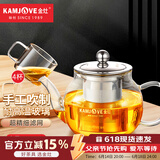 金灶（KAMJOVE） 玻璃泡茶壶耐高温304不锈钢过滤花茶壶飘逸杯煮茶壶简约式茶艺壶 A-07【600mL】搭配玻璃茶杯4个