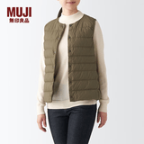 MUJI 女式 便携式 无领 羽绒背心BDC30C2A舒适轻薄保暖蓬松马甲 深米色 XL