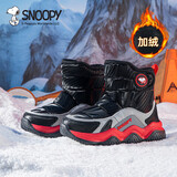 SNOOPY史努比童鞋男童雪地靴冬季保暖中大童棉靴加绒棉鞋2811黑红30