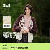 森马（Semir）外套女连帽插肩袖宽松上衣女士秋季潮流刺绣撞色夹克美式复古 白咖色调00415 S