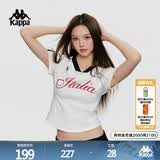 卡帕（Kappa）背靠背运动短袖女士新款美式辣妹风V领t恤修身短款上衣 白M