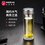 希诺（heenoor）玻璃杯男士双层防烫抗菌泡茶杯办公室车载2026新款水杯子定制礼物 殿堂银-330ml-礼盒装