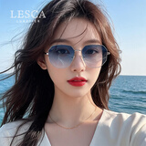 LESCA LUNETIER透明蓝色防紫外线太阳镜男士多边形金属开车墨镜潮海边眼镜女圆脸