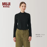 MUJI女式 起毛罗纹编织半高领长袖T恤上衣打底衫女款内搭春秋女装条纹 黑色 4A S （155/80A）