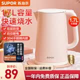 苏泊尔（SUPOR）电水壶双层防烫电热水壶热水壶全钢无缝内胆烧水壶大容量开水壶茶水壶 1.7L 【304不锈钢 双层防烫】粉色