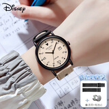 迪士尼（Disney）学生手表个性复古撞色帆布带石英表青少年初中高中生防水手表开学
