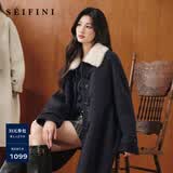 诗凡黎（‘S EIFINI）【牛角可露丽】100绵羊毛大衣2025冬新款羊羔毛领毛呢外套 【一手长】藏青 M