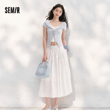 森马（Semir）商场同款|半身裙女26夏灵动蝴蝶结长裙纯白a字裙子101326120011