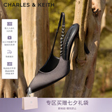 CHARLES&KEITH质感链条尖头高跟凉鞋子女鞋生日七夕礼物送女友CK1-60280377 Black黑色 36 (230)