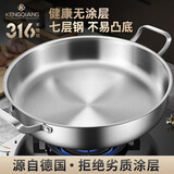 铿锵316不锈钢煎锅双耳平底锅无涂层大号烤肉盘海鲜烙饼生煎包专用锅 24CM【316不锈钢0涂层】有盖