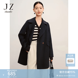 玖姿·安娜蔻经典复刻双排扣驳领中长大衣羊毛双面呢女冬款 丈青 S