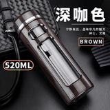 那加雪飞玻璃杯塑玻双层水杯便携带盖过滤办公杯防摔男女耐热车载茶杯子 深咖啡色520ML