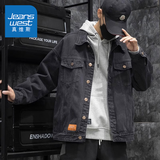 真维斯（Jeanswest）牛仔外套男士宽松2025春季新款日系潮牌大码男装工装夹克男褂子 6821黑色常规 XL 体重140至160斤