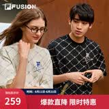 FILA FUSION斐乐潮牌情侣款针织短袖衫满印老花夏季时尚宽松纯棉T恤 41麦乳色-BG M 170/92A
