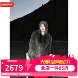 付智恩芦苇花 芬兰进口狐狸毛典雅轻盈年轻感圆领皮草外套女 深灰绿 S