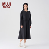 MUJI女式 法兰绒抽褶连衣裙 美拉德纯棉起毛宽松长裙子秋冬 BC08CC3A 炭灰色 S 155/80A
