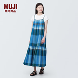 MUJI女式马德拉斯格纹吊带连衣裙女装裙子格子裙纯棉全棉长裙BC2IIA4S 蓝色格纹 M 160/84A