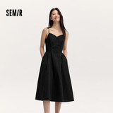 森马连衣裙女显瘦V领吊带裙年收腰裙子礼服简约长裙107424114025