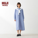 MUJI女式 木棉混 双层纱织 长袖连衣裙 女装裙子 26年春季 BC2PPC6S 萨克森蓝条纹 M (160/84A)