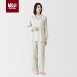 MUJI女式 无侧缝双层纱织 睡衣 家居服套装 象牙色条纹6A M