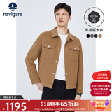 Navigare意大利小帆船纯羊毛夹克衫男秋冬保暖外套翻领时尚男装短装呢大衣 焦糖色 XL /52