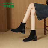 木林森女靴显瘦增高时装靴后拉链女士马丁靴经典百搭短靴 黑 39 