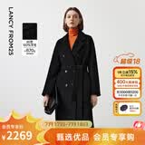 朗姿骐骥红【王楚然同款】纯羊毛通勤大衣修身毛呢外套冬季新款 黑色 L