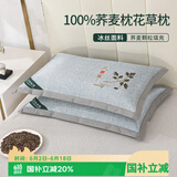 艾薇荞麦枕头夏季100%荞麦壳带冰丝枕套枕芯一个装 叶子灰 35*55cm