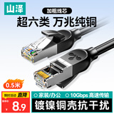 山泽超六类万兆纯铜网线 0.5米 CAT6A类成品线家用电脑网络宽带工程跳线兼容千兆8芯2.5g连接线GD6A005