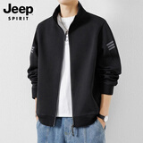 JEEP SPIRIT吉普外套男装秋季卫衣男士开衫休闲运动立领衣服 黑色 XL