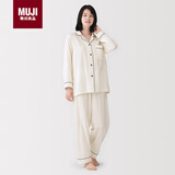 MUJI女式 无侧缝双层纱织 睡衣 家居服套装 米白色6A L