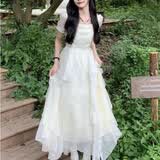梵昇昱连衣裙长裙裙子女白色夏季2026新款法式掐腰显瘦海边沙滩裙高级感 米白荷叶裙 M 【80-100斤】