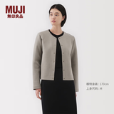 MUJI女式 双层编织 开衫 女外套长袖  25年春季外衣 女装休闲BB2R1A5S 深咖啡色 S (155/80A)