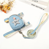 牵引绳猫咪小型犬狗兔绳狗链防挣脱背心式溜猫绳子猫链 天蓝色【宠物背包】 S码【推荐2-5斤】