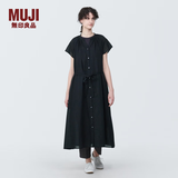 MUJI女式 强捻法国袖连衣裙 女装裙子夏季纯棉全棉衬衫连身裙BC2JGC4S 黑色 L(165/88A)