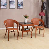 欧凯多藤椅三件套阳台桌椅单人椅子简约休闲凳子腾椅钢化玻璃小桌子方形方桌户外茶几组合沙发室内客厅 红棕色两椅一桌坐垫抱枕