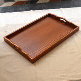 芙桃恋木创意日式实木茶杯托盘 长方形茶盘酒店用端菜盘 烤全羊大号木盘 茶色曲边提手60*40*4.5cm